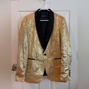 Men's Gold Sequin Blazer with Black Trim